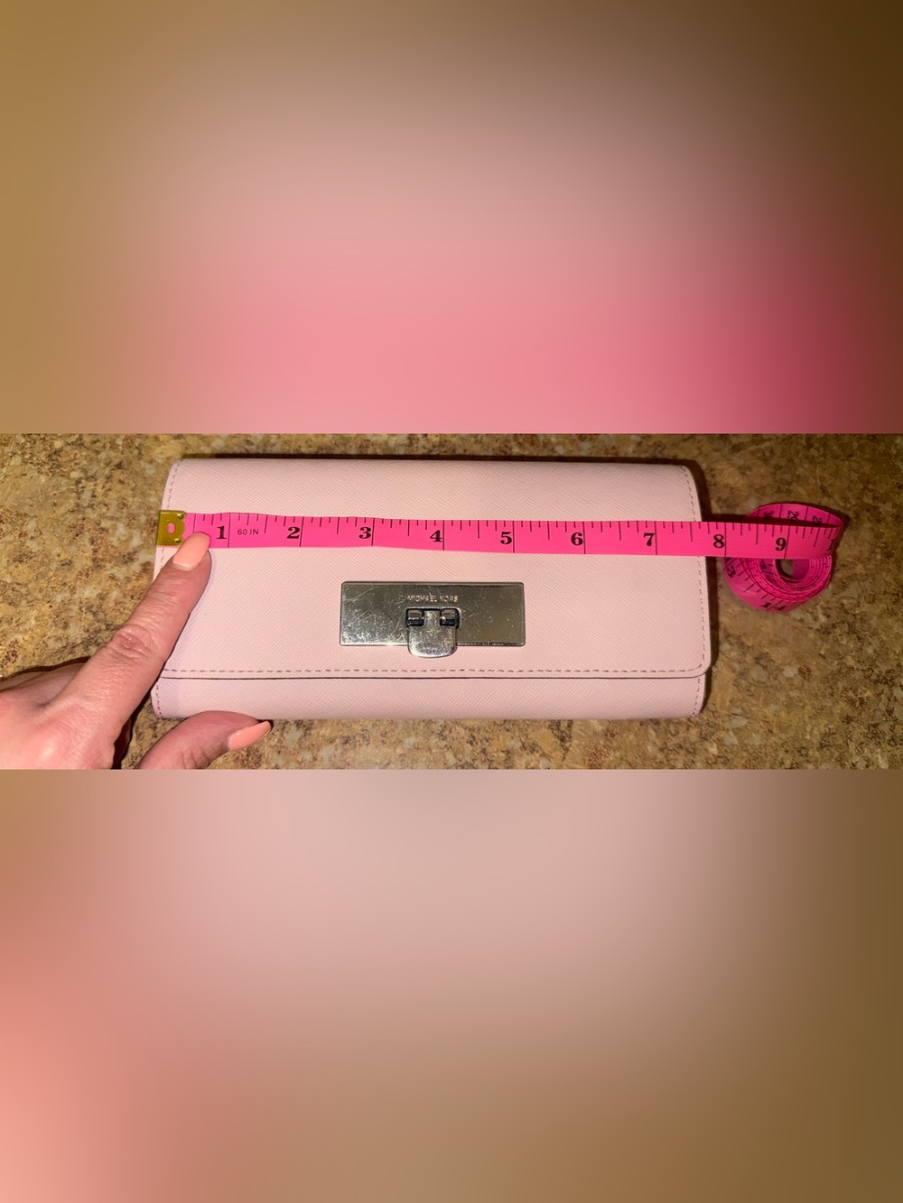 Michael Kors Light Pink Foldover Clutch Wallet with Silver-Tone Logo Plate - Picture 3 of 7